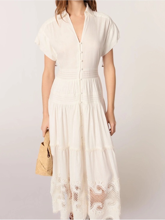 Maje Dresses & Skirts - Maje White Button-Front Tiered Maxi Dress with Lace Trim